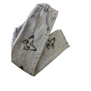 Blue Jean Denim Butterfly Boyfriend Boho Hippie Relaxed Vtg style Womens Sz 4